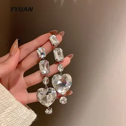 FYUAN New Geometric Square Crystal Dangle Earrings Love Heart Earrings for Women Statement Jewelry