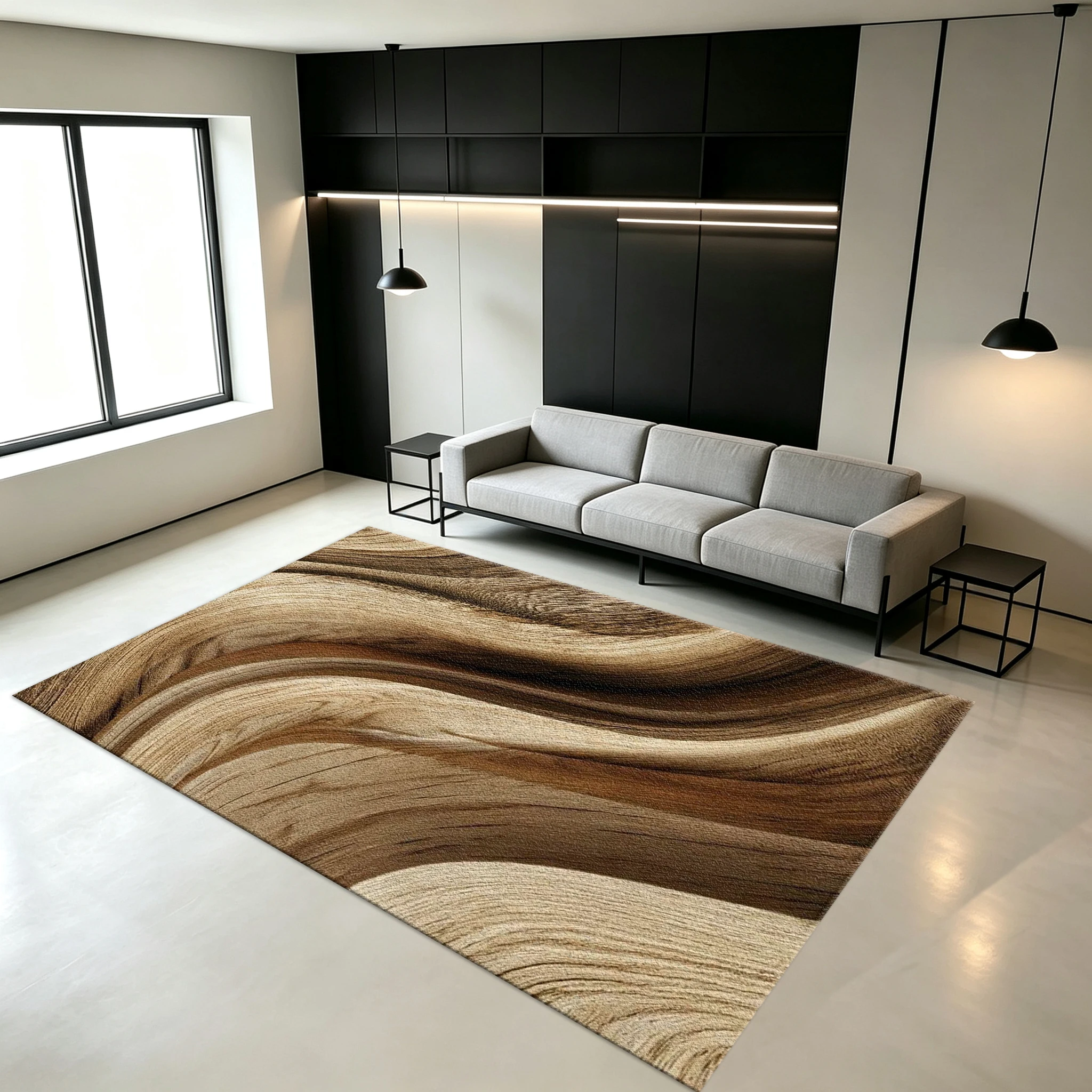 Abstract Wood Grain Swirl Carpet Floor Mat Modern Art Style Square Carpet Soft Non-Slip Floor Mat Suitable for Home Living Spaces