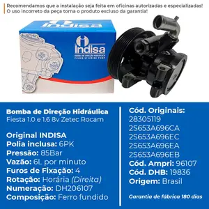 Ford EcoSport Fiesta Motor Zetec Rocan - Indisa DH206107 6 Main Sales Kit Hydraulic Direction Fiesta - №4