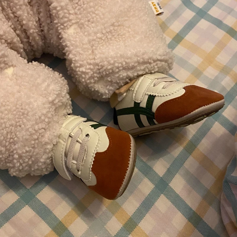 

Citgeett Infant Baby First Walker Shoes Anti Slip Sole Leather Prewalker Sneakers Boys Girls Contrast Color Stripe baby shoes