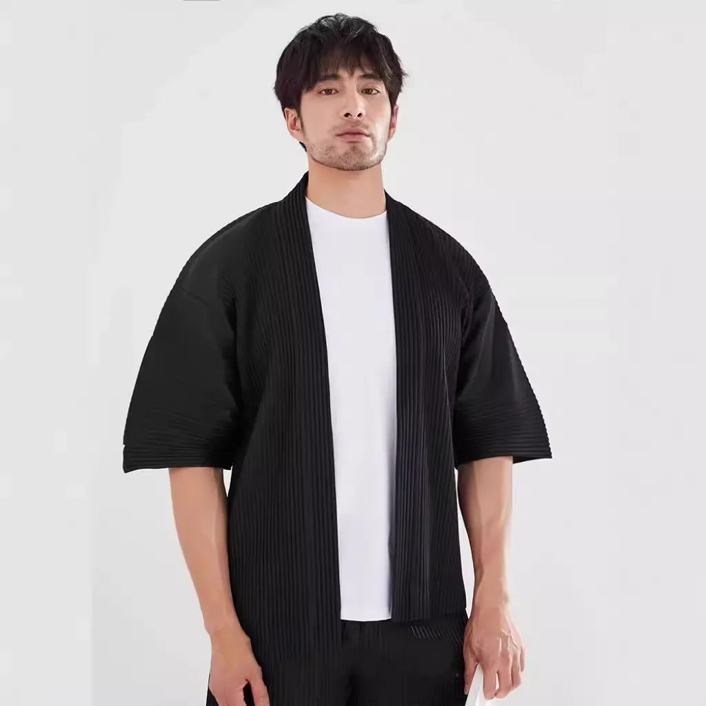 مياكي الربيع والخريف جديد اليابانية مطوي الرجال نصف كم دعوى رداء عصري ومريح فضفاض كبير الحجم معطف فوقي #4