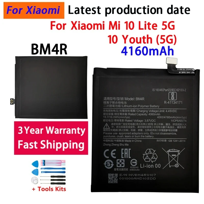 100% Brand New BM4R 4160mAh Battery For Xiaomi Mi 10 Lite 5G Mi 10 Lite Zoom High Quality  Phone Replacement Batteries +Tools