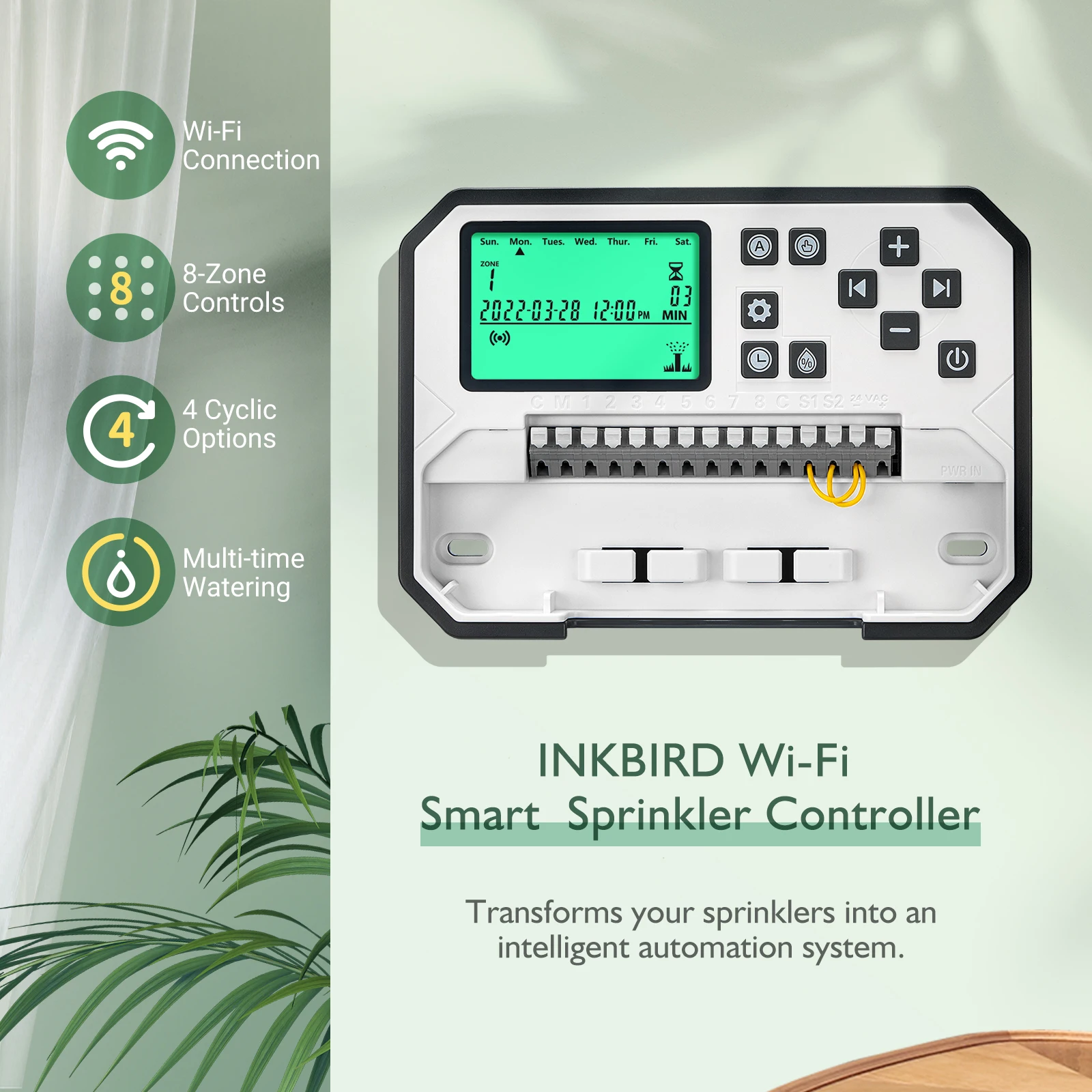 مؤقت الري اللاسلكي للحديقة من INKBIRD، وحدة تحكم رش واي فاي ذكية مع أوضاع يدوية أوتوماتيكية تدعم تخطي المطر