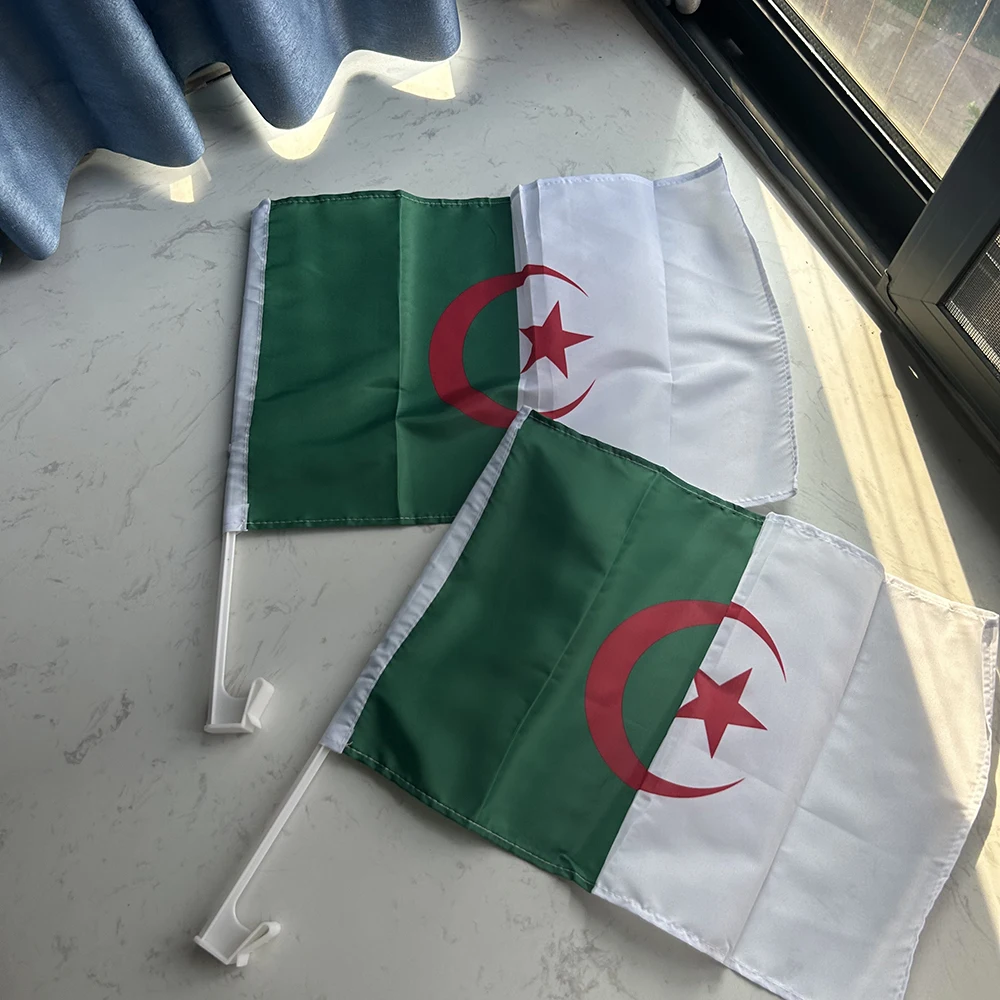 30x45cm Algeria Car Flag 12x18 inch Polyester Algeria Window Flag Bearer Standard-Bearer Waving Flags with Plastic Flagpole