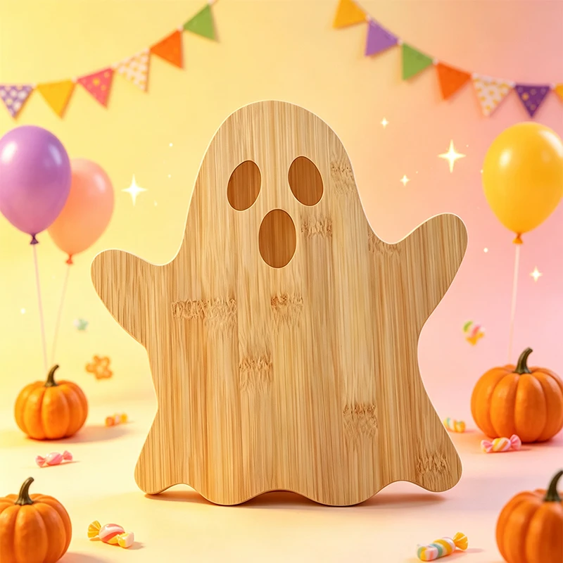 Halloween Ghost Shape Wooden Charcuterie Board Cheese Serving Platter Wood Cutting Board for Halloween Party Table Decor