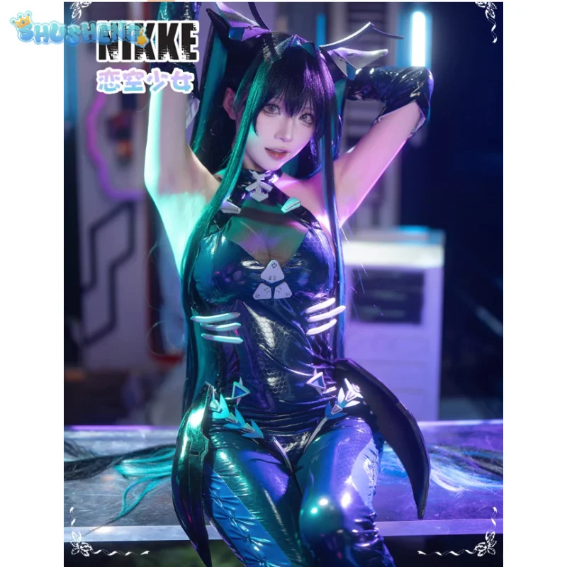 

NIKKE：The Goddess of Victory Mermaid Cosplay Costume Halloween party new black leather tight fitting jumpsuit wig prop sexy set