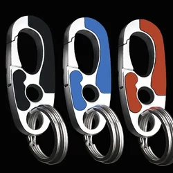 Classic Minimalist Creative Men Metal Pendant Keychain Waist Hanging Double Ring Car Trinket Keyring Bag Ornaments Accessories