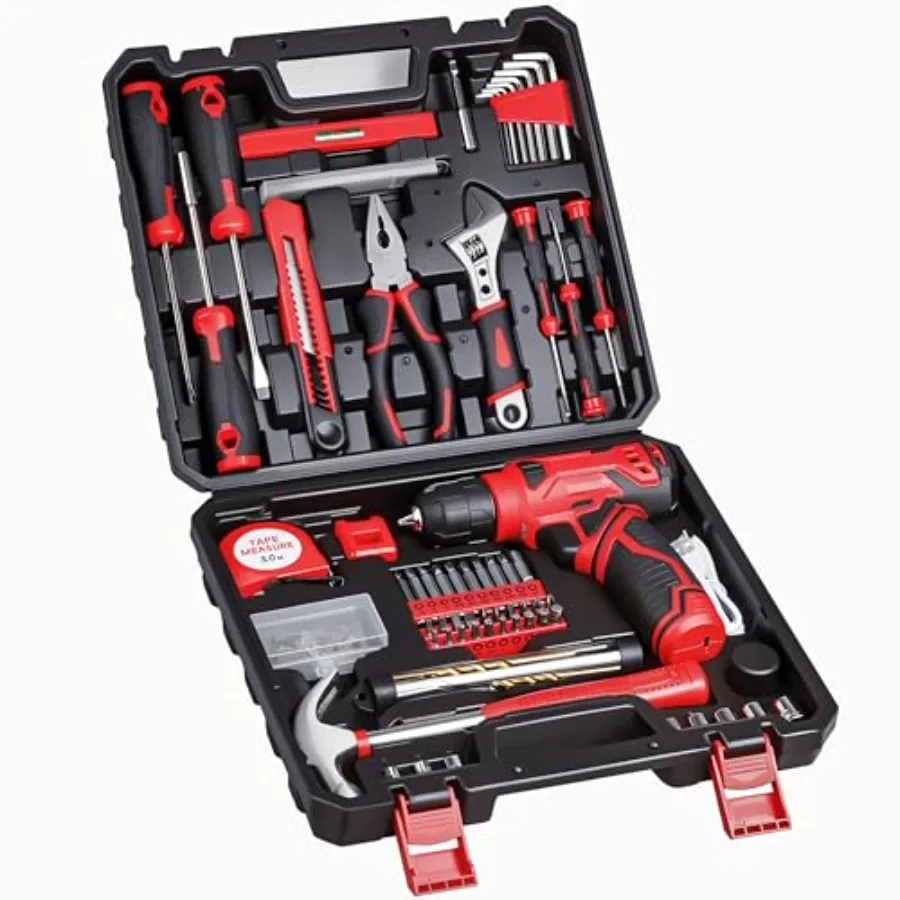 

Tool Set - 8V Cordless Drill Set 132 Pcs Home Tool Set With Hand Drill Tool Kit for Women and Men Perfect for Homeowner Diyer H