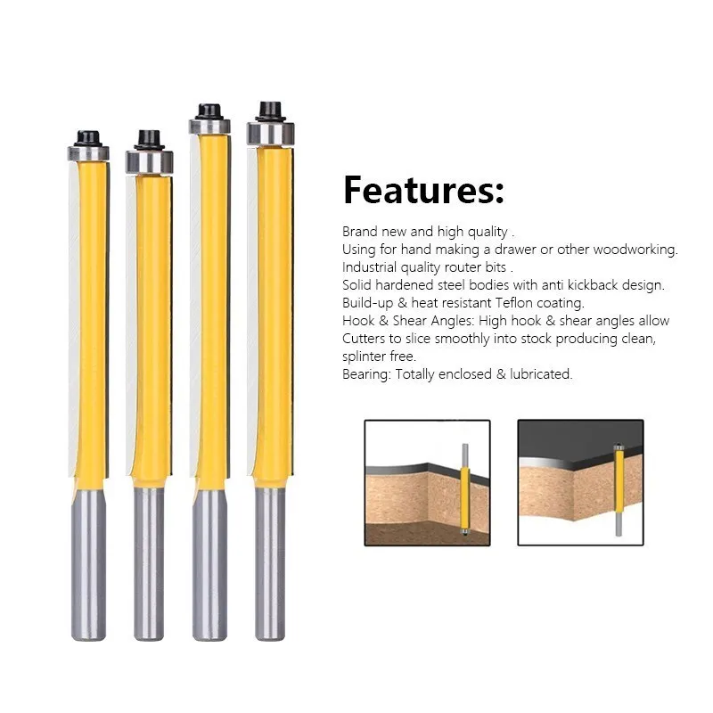 8mm Shank Trimmer Router Bit For Wood Flush Trim Router Bit With Bearing Guided Carbide Milling Cutter