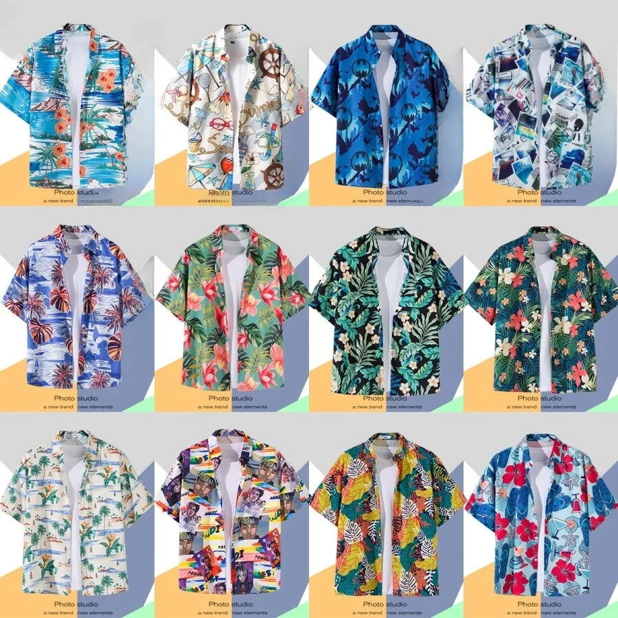 

Men's Floral Hawaiian Shirt Short Sleeve T-Shirt Slim Fit Travel Wear Versatile Double-Sided Wear Neutral Style Windsor Collar