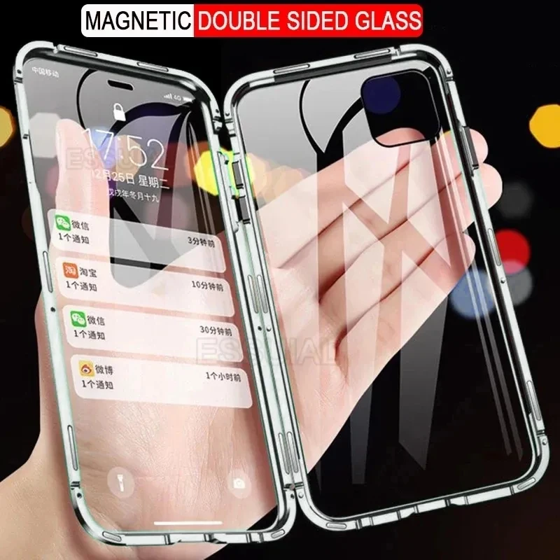 Double-Sided Metal Magnetic Adsorption Case For Huawei nova 7 8 9 SE 10 Pro 11 Glass Magnet Cases Cover