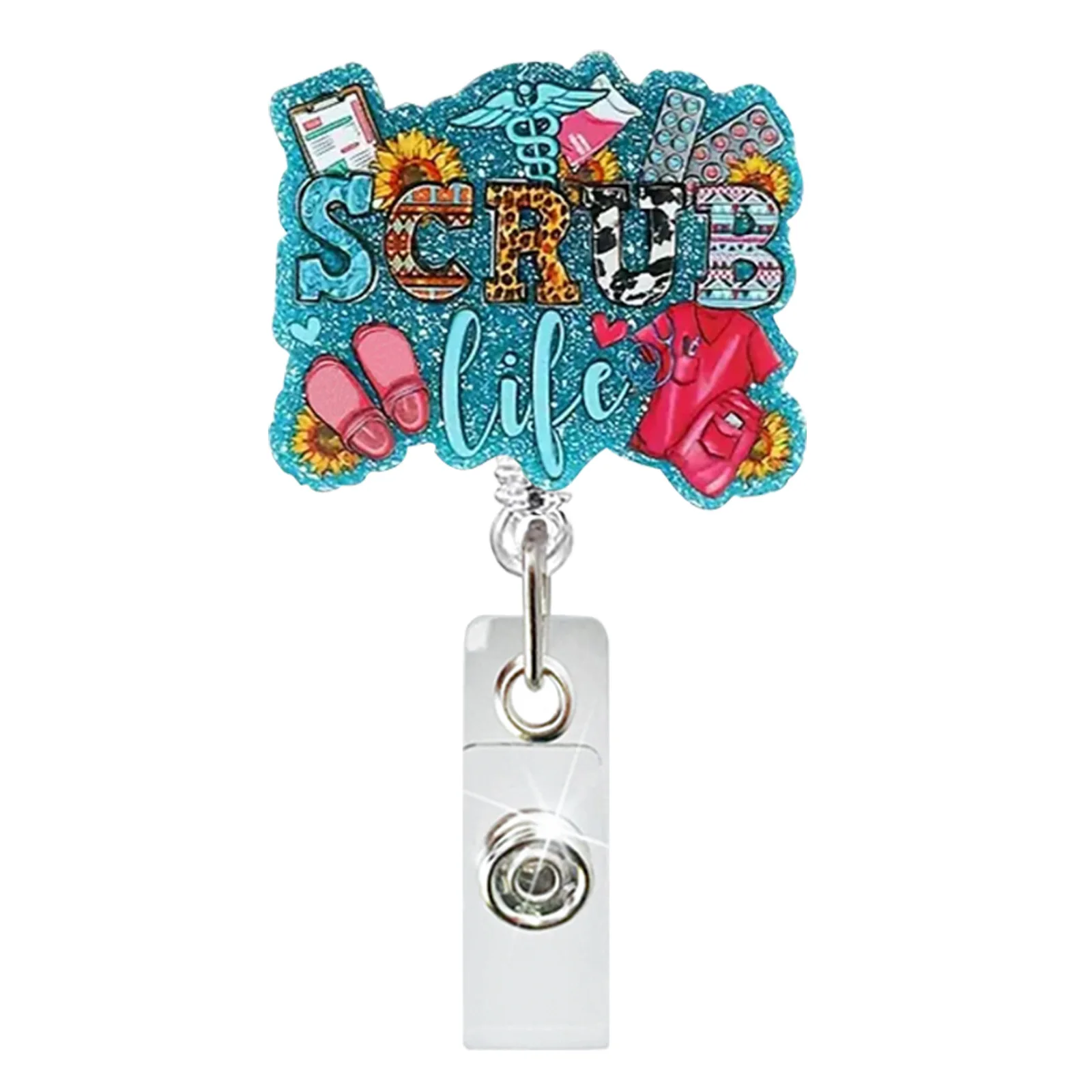 Glitter Doctor Nurse Retractable Clip Rotating ID Badge Retractable Clip Badge Reel Holiday Gift Key Chain Accessories