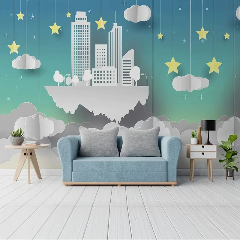 Custom 3D Cartoon Simple Building Cloud Star Children's Room Background Wall For Bedroom Walls Papel De Parede Home Décor Tapety