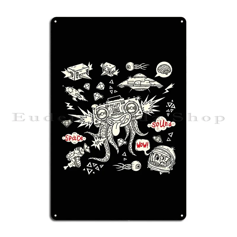 Music Radio Squid Alien Metal Plaque Poster Plaques Character Living Room Wall Cave Pub Tin Sign Poster