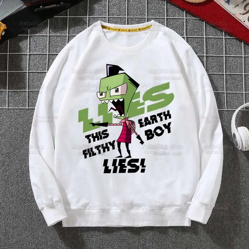 Kawaii Cartoon Invader Zim Alien Anime Sweatshirts Harajuku Loose Streetwear Top Autumn Spring O Neck Pullover Hoody Mens