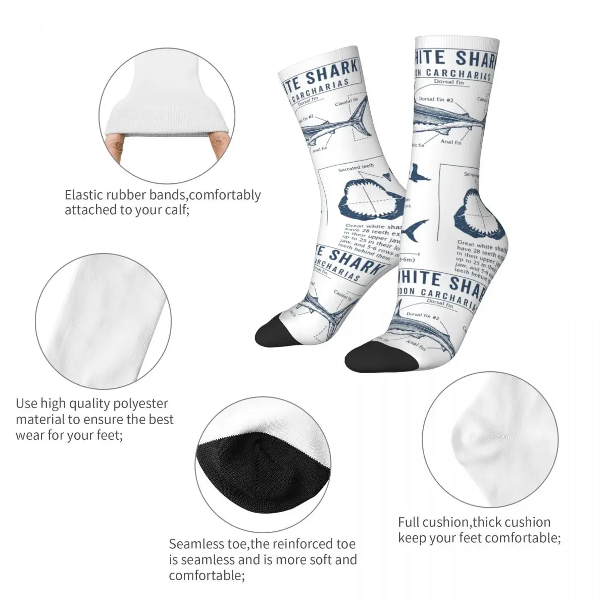 Crazy Design Great White Shark Anatomy Basketball Socks Marine Biologist Polyester Long Socks for Women Men