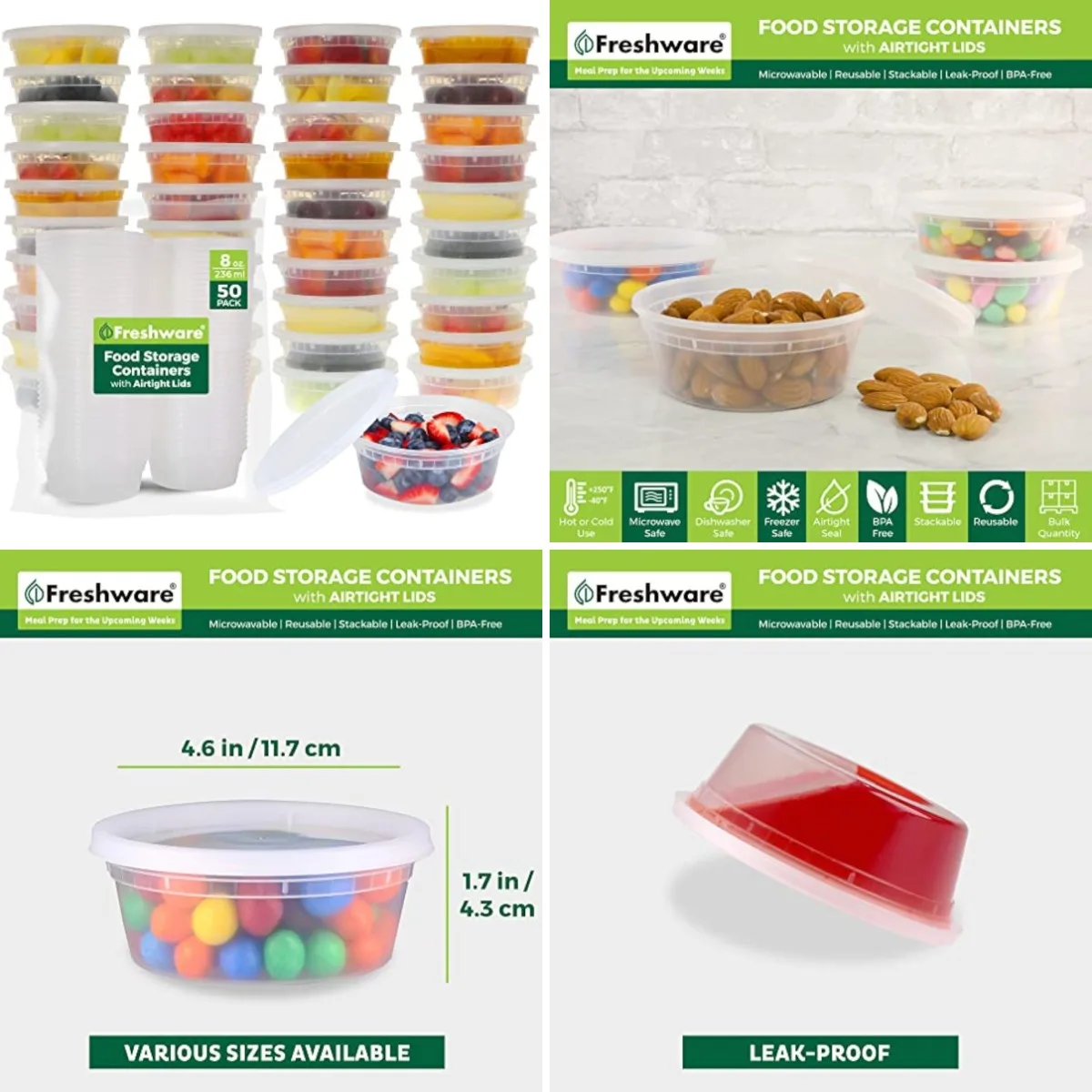 Food Storage Containers [50 Set] 8 oz Plastic Deli Containers with Lids, Slime, Soup, Meal Prep Containers | BPA Free | Stackabl