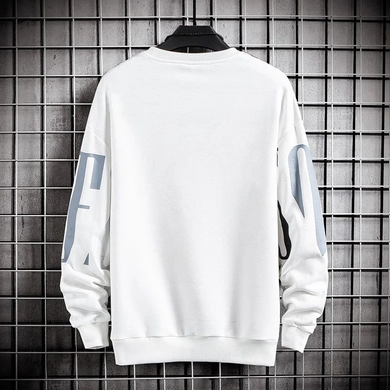 Oversize Crewneck bluza z nadrukiem mężczyzna wiosna 2021 koreański modna bluza z kapturem Streetwear Hip Hop sweter Harajuku z długim rękawem