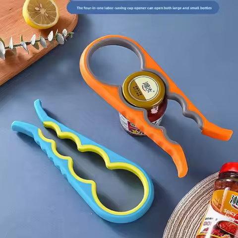 Four-in-one multifunctional can opener for kitchen use, non-slip bottle opener, easy lid opening, labor-saving tool