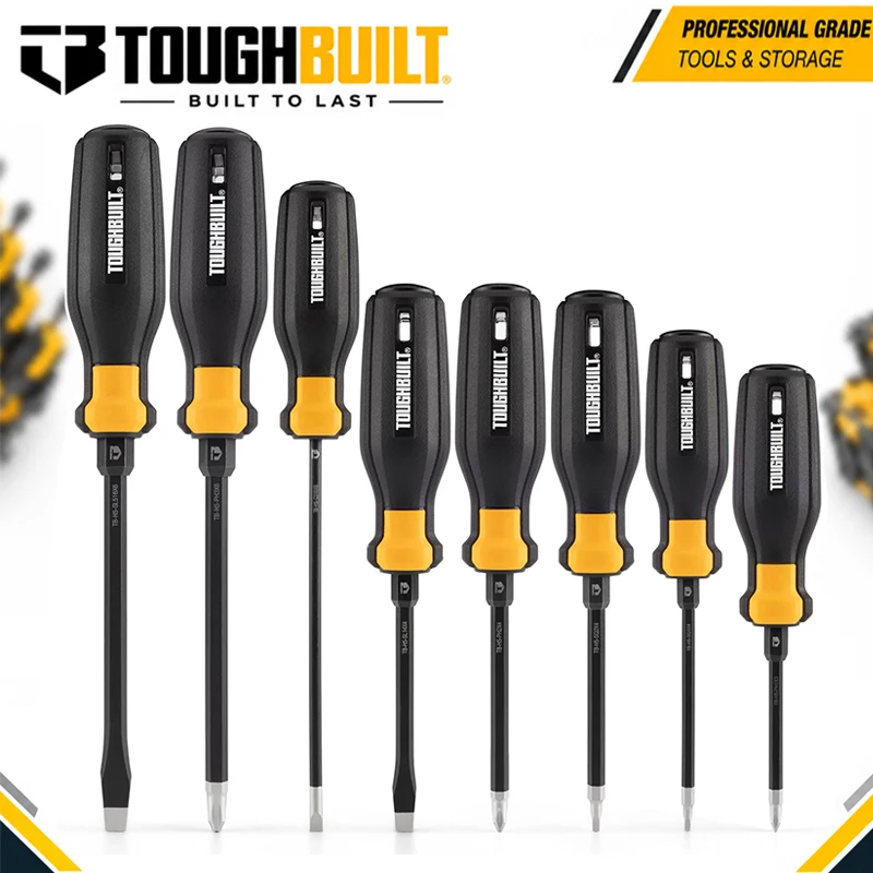 TOUGHBUILT TB-H5S8-A 8Pcs Magnetic Screwdriver Set, S2 Alloy Steel Magnetic Tip,Bi-Material Non-slip Handle Hand Tools