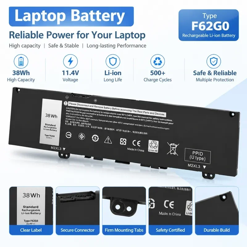 [NEW] F62G0 Laptop Battery For Dell Inspiron 7373 Vostro 5370
