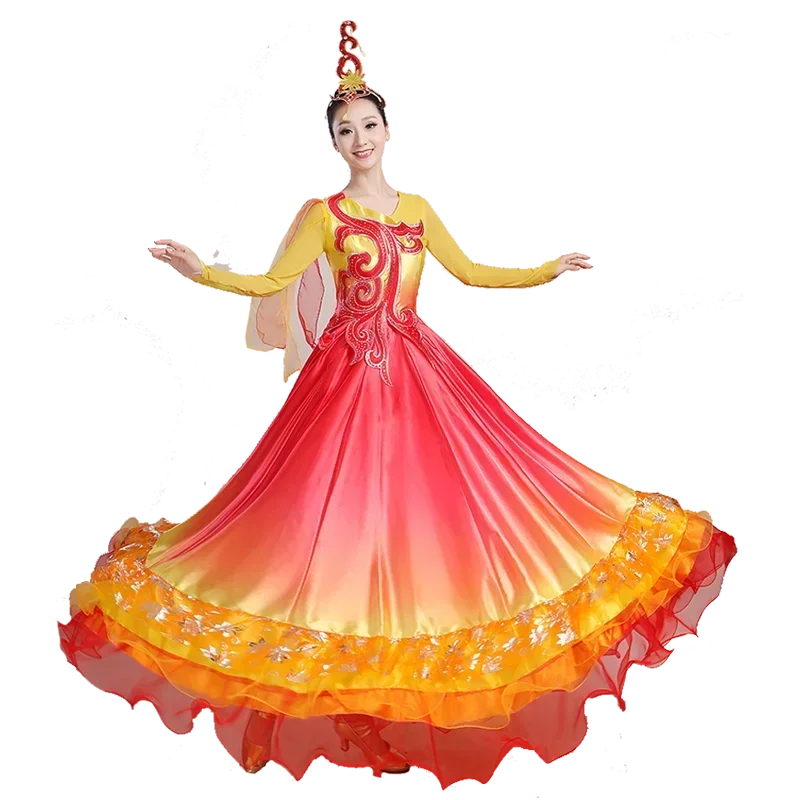 360 Degree Spanish Bullfight Dress Belly Dance ballroom Skirt Long Robe Flamenco Fille Skirts Red Flamenco Dresses for Women