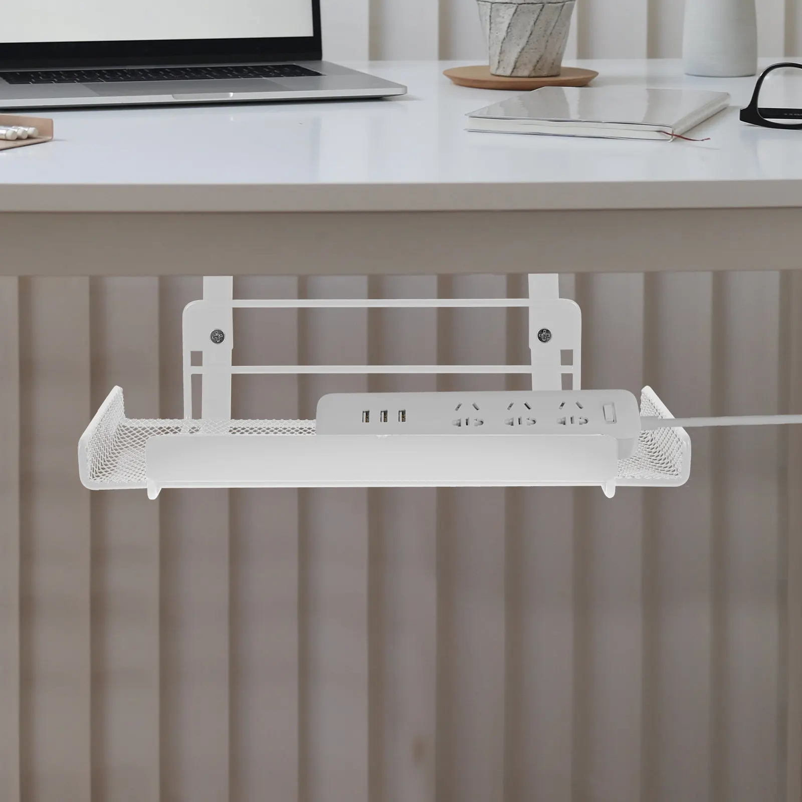 Cable Management Tray Under Desk Heavy Duty Steel Cord Organizer for Charging Cables Power Supplies and Outlet Strips Desk Wire