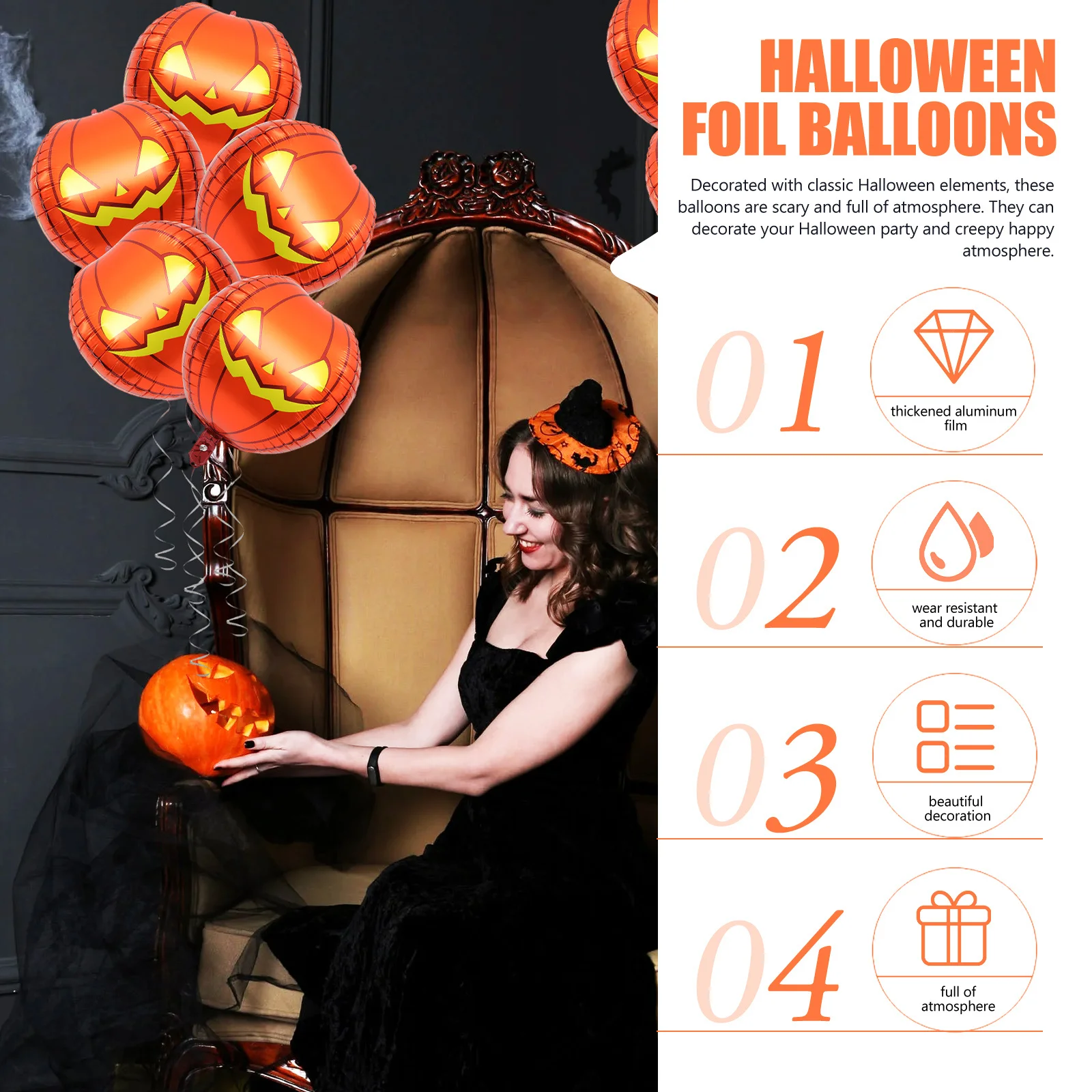 

10Pcs Halloween Inflatable Pumpkin Balloons Decorative Aluminum Foil Balloons Party Supplies Scary Atmosphere Props