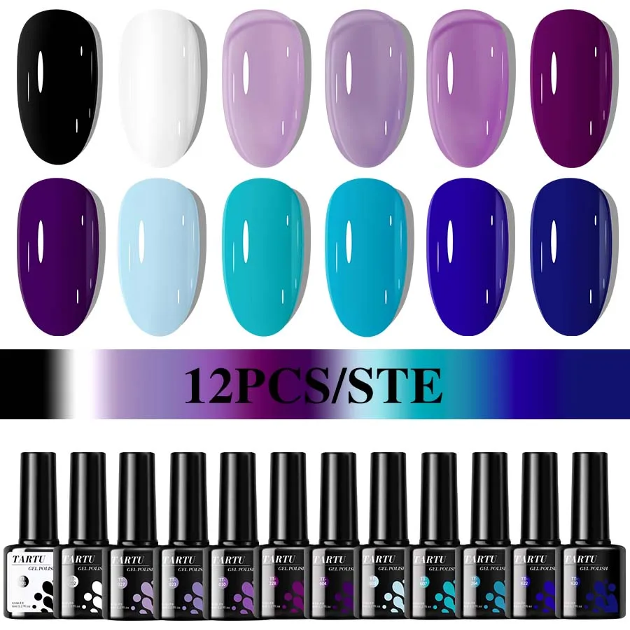 Il set di smalti gel gel gelatinosi glitter da 12 colori include colori semipermanenti kaki, viola, bianco, rosso, blu, verde e rosa