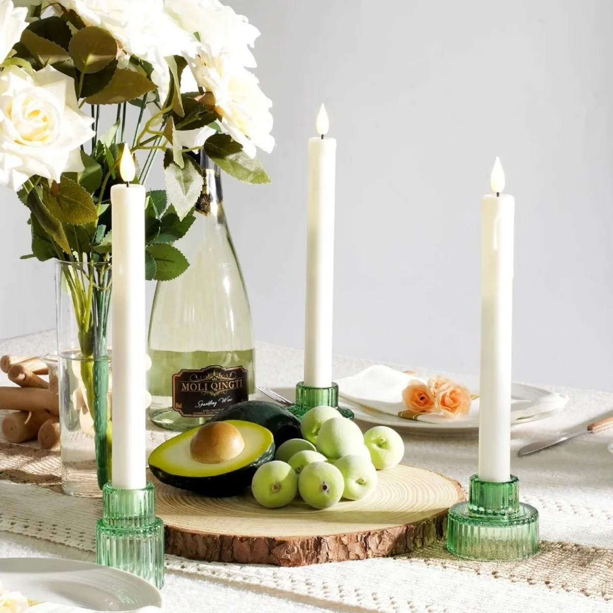 Glass Candlestick Holders Taper Candle Holder for Table Centerpiece Vintage Green Candle Sticks for Wedding Party Birthday Decor