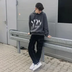 Y2K 2023 amerikan yeni açık renk karakter baskılı kapüşonlu svetşört Casual çift Streetwear kadın Harajuku boy pamuk kazak