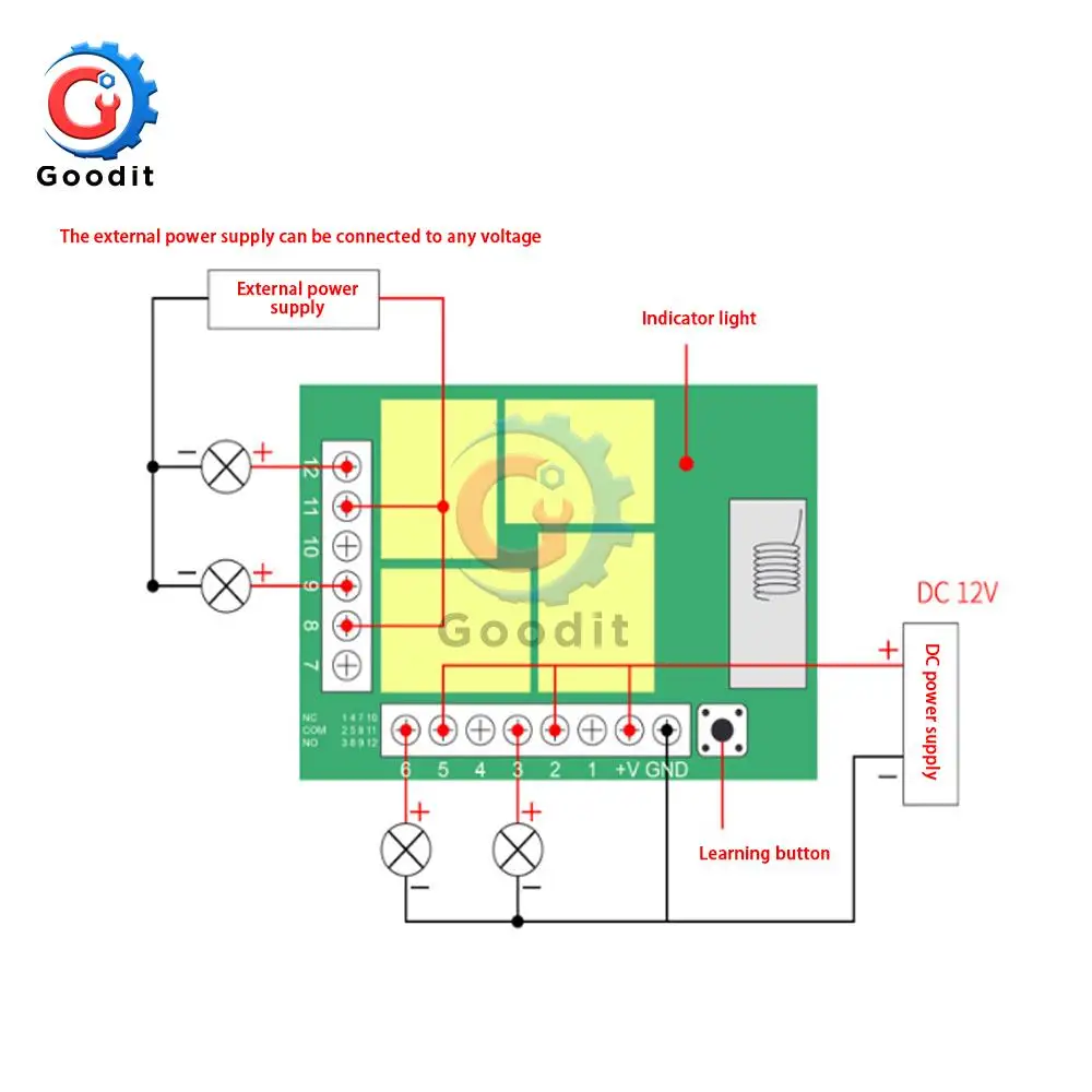 Universal 433Mhz Wireless Switch DC12V 4CH Relay Receiver Module + 4botton RF Remote Control Transmitter for Garage Car Gate