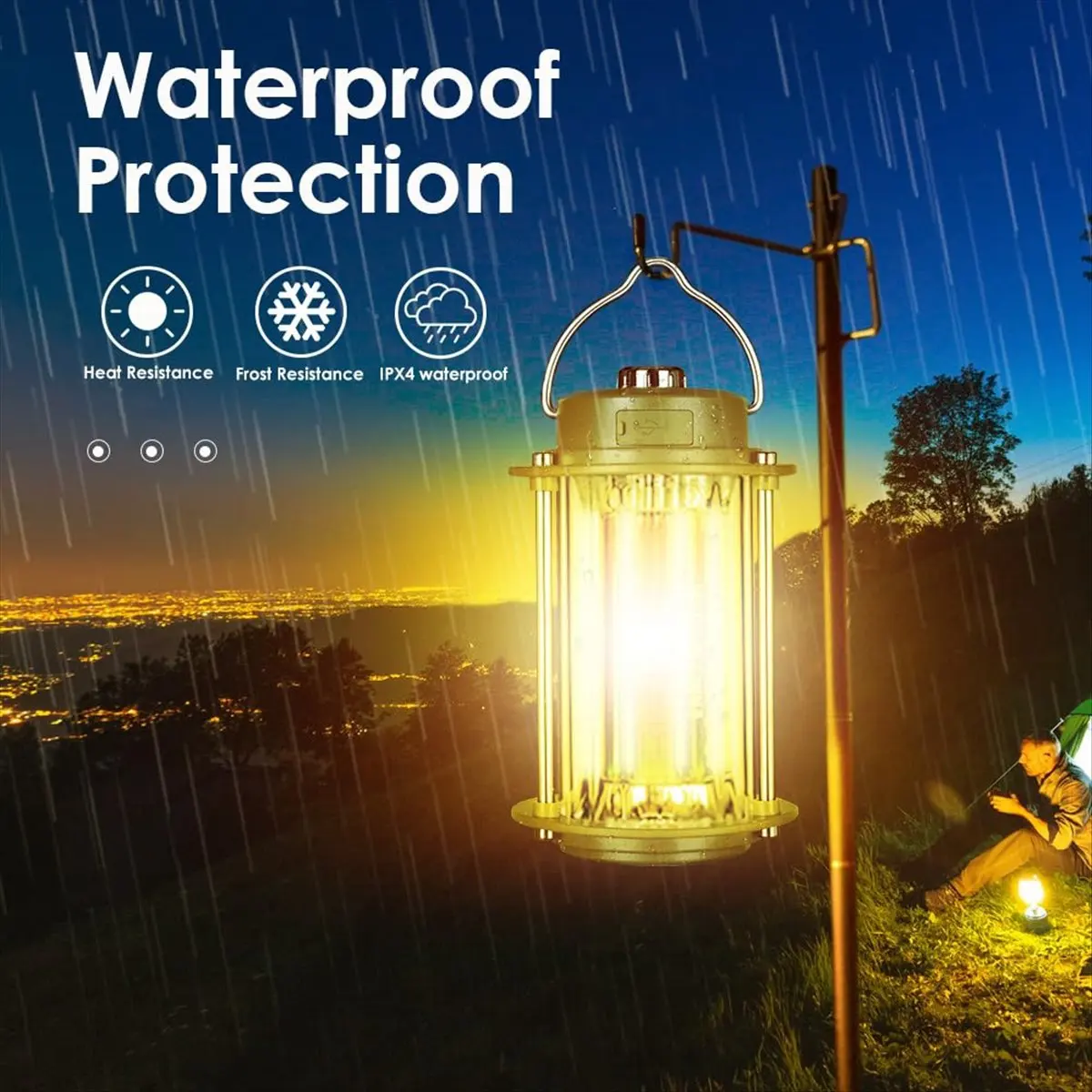 Besttttt USB Rechargeable Camping Light Portable Lantern Flashlight Handheld LED Light 3 Color Light Source Outdoor Waterproof