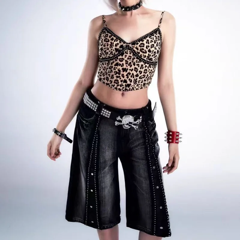 

Ремень с головой черепа в панк-стиле с заклепками, квадратными бусинами и пирамидальными вставками, персонализированный женский кожаный ремень.