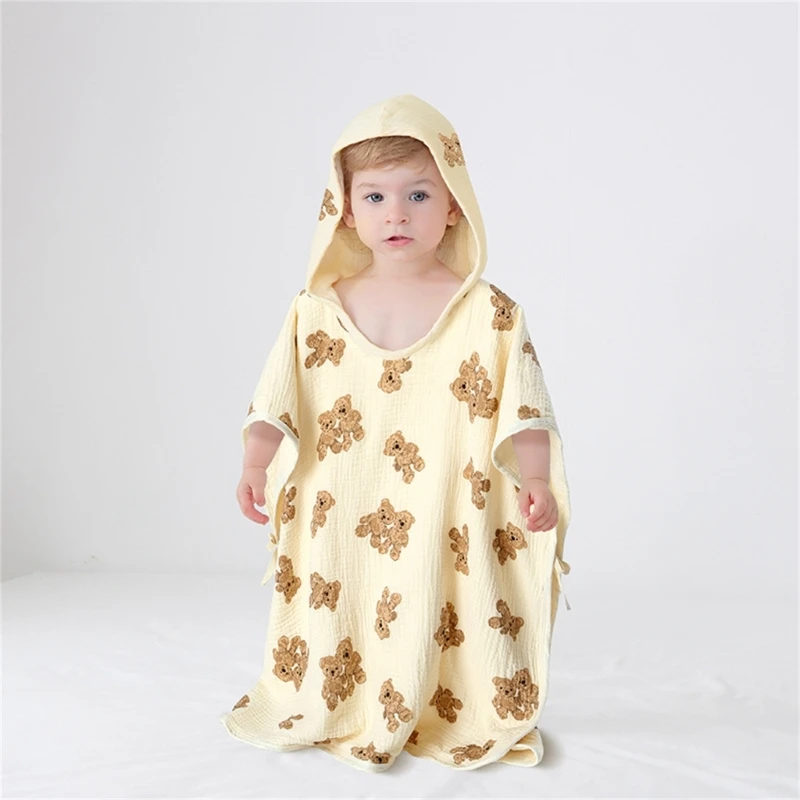 6-Layer Muslin-Bath Towel for Baby Newborn Wrap Blanket Lovely Print Infant Hooded Bathrobe High Absorbent Beach Towel