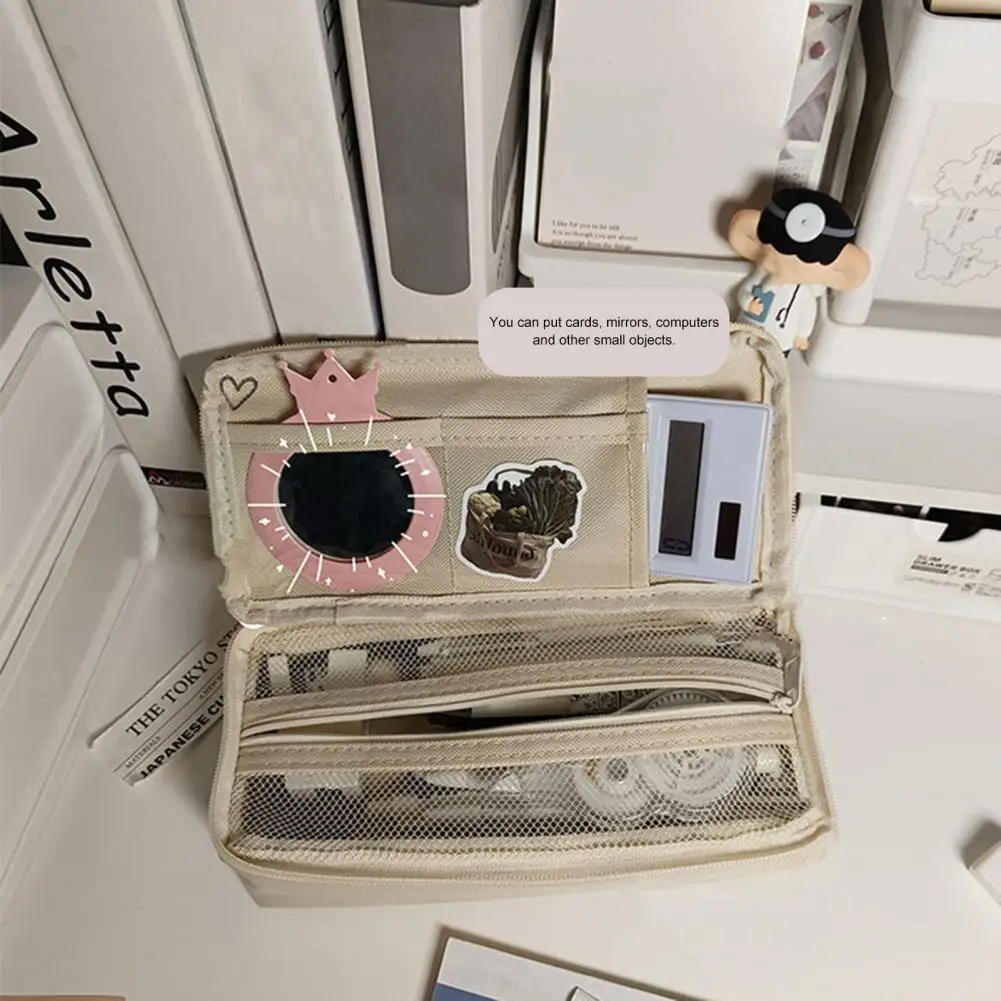 Estuche de lápices Kawaii con doble cremallera, almacenamiento multifuncional, bolsa de lápices de gran capacidad, caja de soporte, suministros escolares