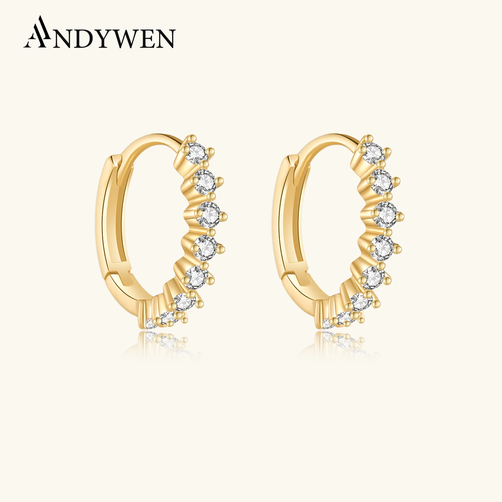 

ANDYWEN 100% 925 Sterling Silver 2023 Crystal Zircon Pendiente Huggies Earring CZ Women Fashion Wedding Jewelry Statement