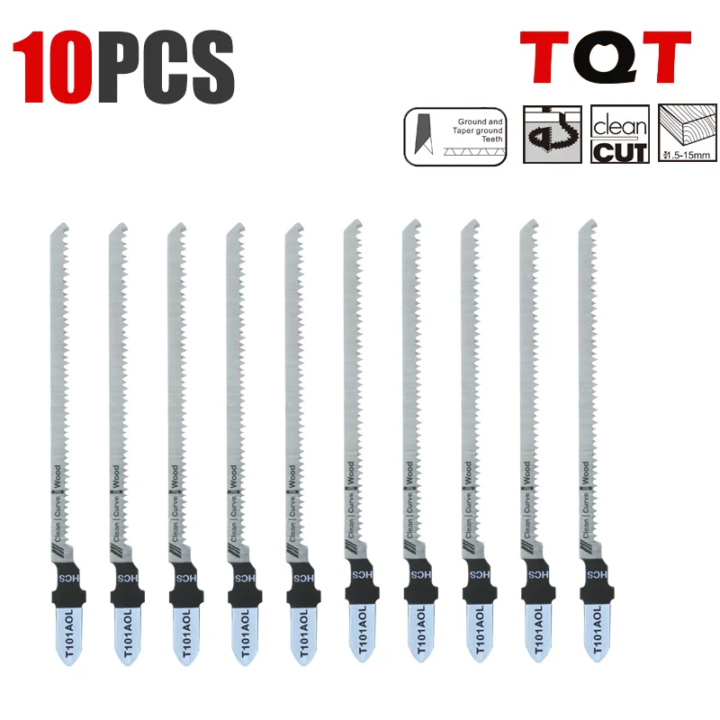 

Tqt Jigsaw Blades T101Aol 10Pcs, Jig Saw Blades Set 20 Tpi, T-Shank, for Precision Cutting and Wood Clean Cutting
