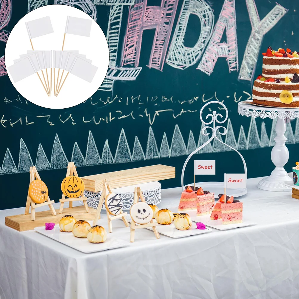 

200 Pcs Cake Flags Toothpick Flags White Paper Dessert Topper Food Picks Buffets Wedding Celebrations Kitchen Bar