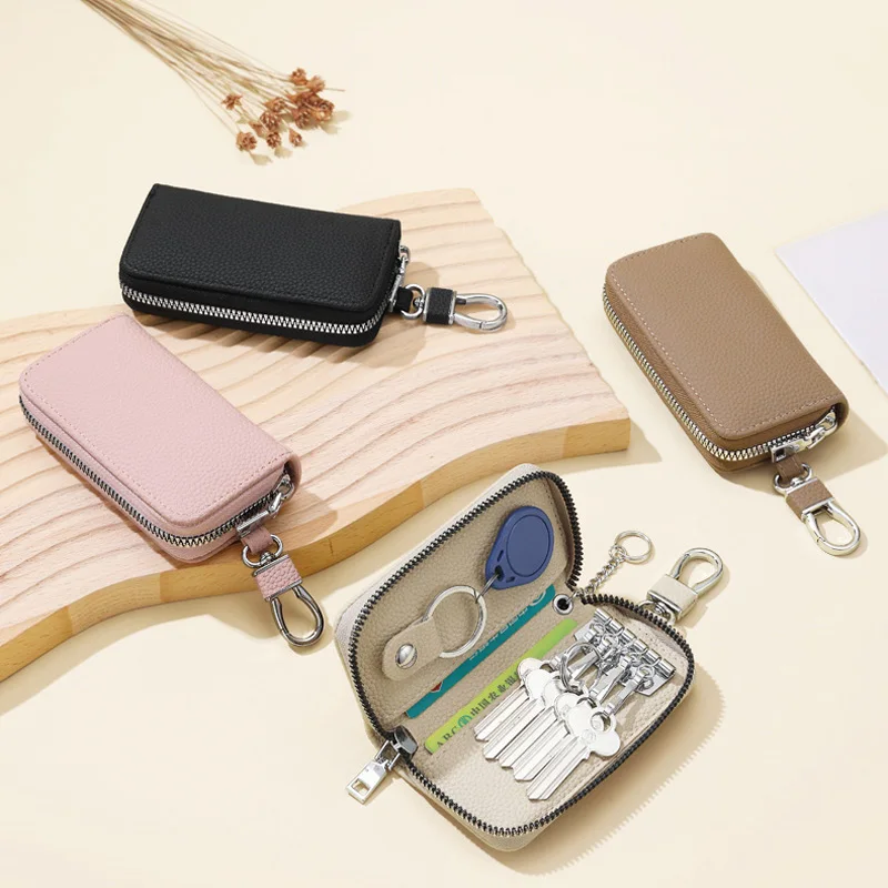 Multi-Function PU Leather Zipper Key Bag Large Capacity Men's Waist-Worn Leather Card Bag Universal Car Up to Multiple Keys Gift