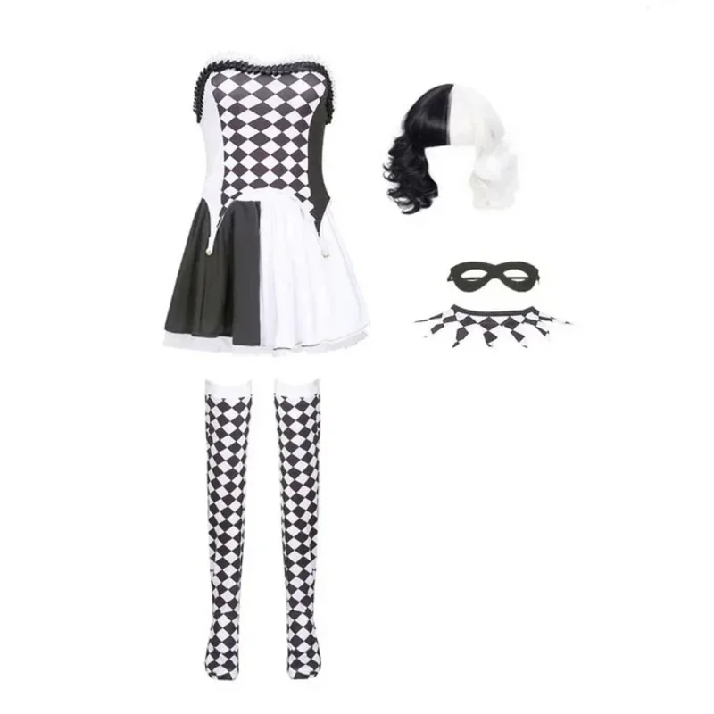 Adult Women Sexy Harley Costume Halloween Movie Quinn Naughty Joker Clown Harleyquin Cosplay Fancy Dress Cruella De Vil Wig