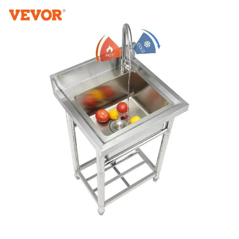 VEVOR Stainless Steel Utility Sink 1 Compartment Free Standing Small Sink Include Faucet & legs