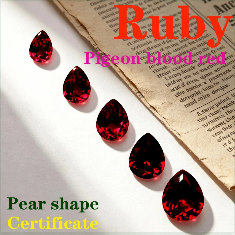 Ruby Pigeon Blood Red Color Artificial Gemstone Pear Shape Available Certificate Wholesale