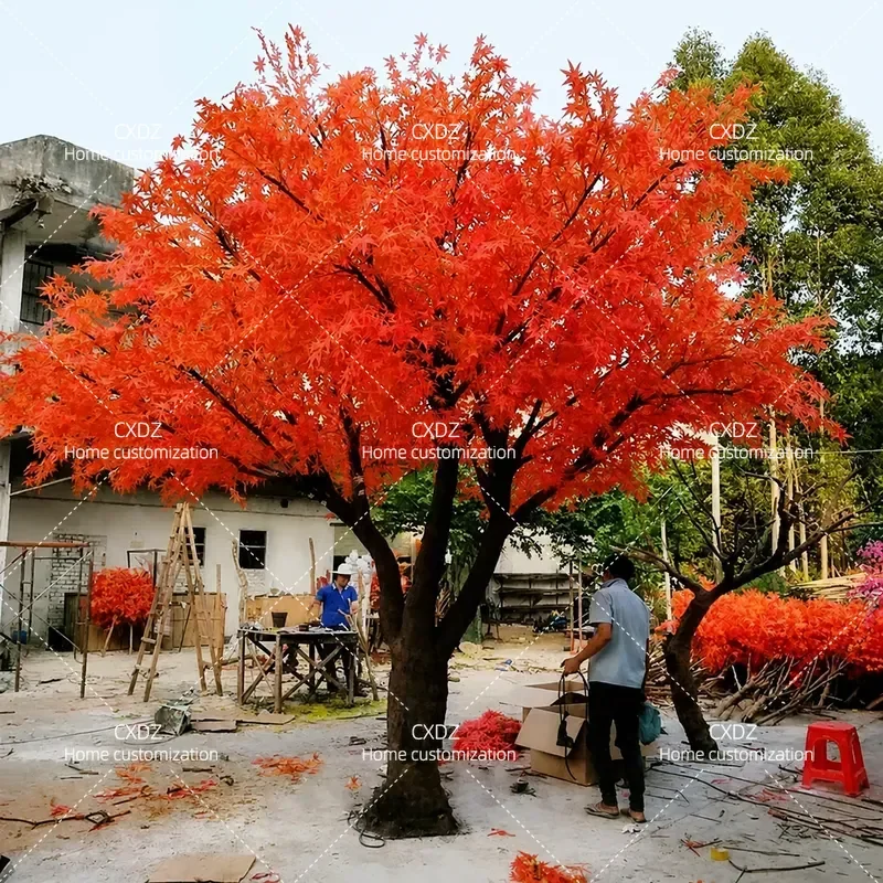 Large Artificial Red Maple Tree Fake Floor Plant Simulated Foliage for Hotel Exhibition Interior Decoration Landscaping