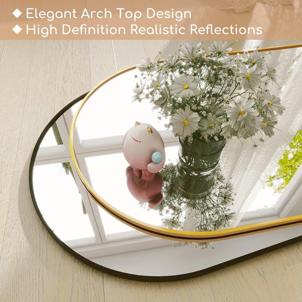 Imagem -03 - Arched Full Length Floor Mirror Standing Mirror Modern Full Body Mirror com Suporte Alumínio Alloy Frame Gold 64 x 21