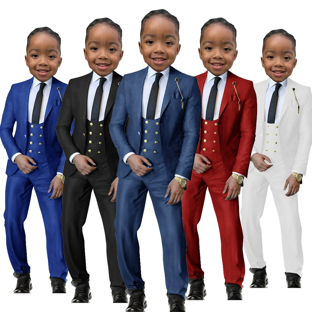 Classic Boys Blazer 3 Piece Suit Elegant Wedding Kids Tuxedo Formal Jacket Pants Vest Fashion Design Boys Custom Clothes 2-16 T