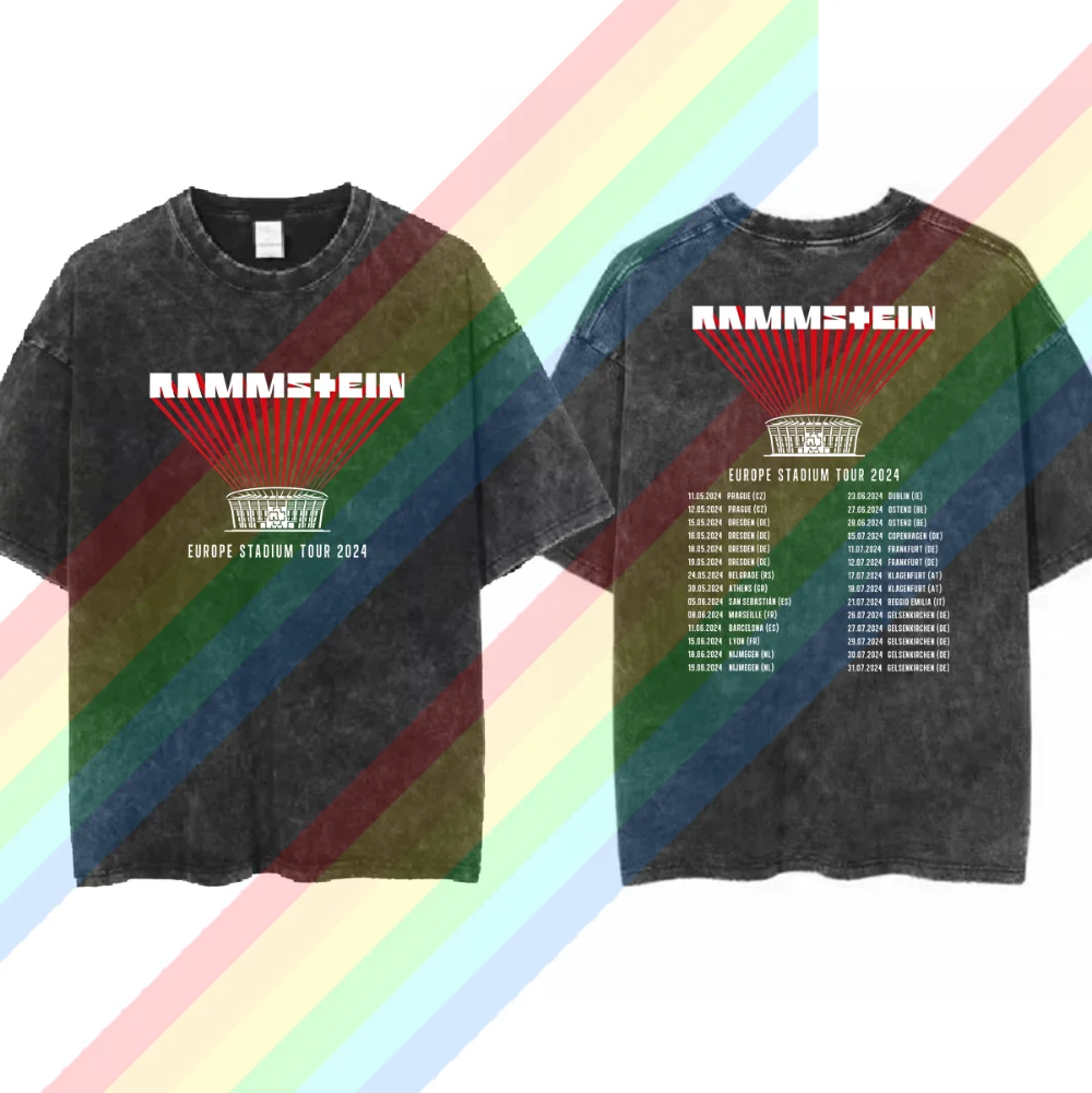 

2024 Summer Vintage Cotton Rammstain Deutschland Golden Eagle Europe Tour 2024 T-shirt Summer Loose T Shirts Men Y2K Hip Hop