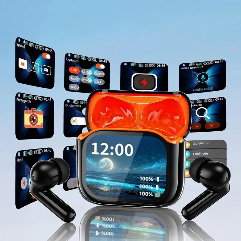 

BY-16 AI Translator Earbuds HiFi Sound Noise Reduction Bluetooth 5.4 Headphones with Charging Case and LED Touch Screen