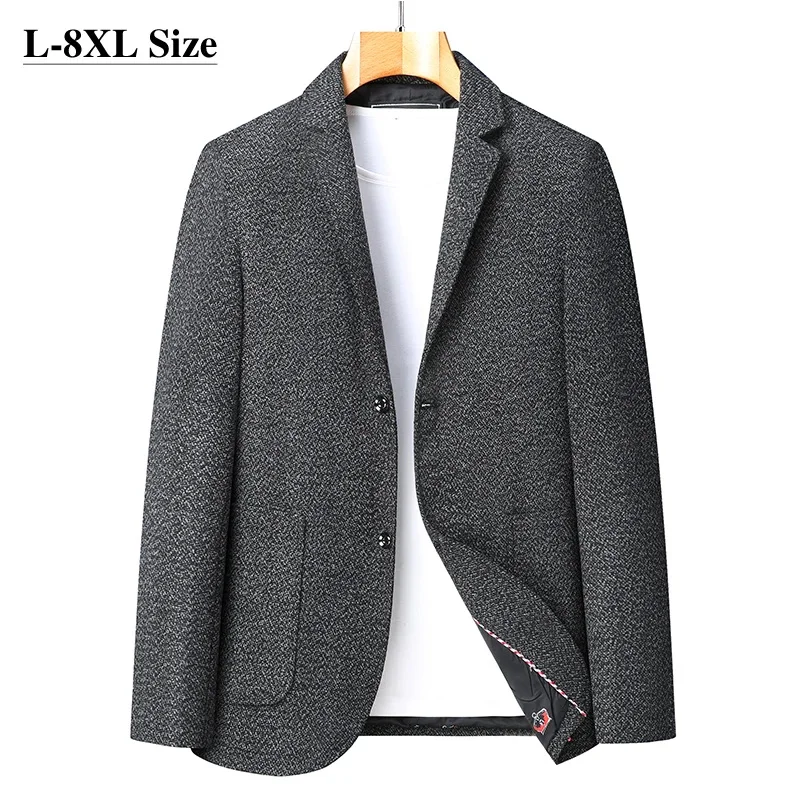 

Casual Men's Blazer Jacket Autumn Winter Fashion Woolen Suit Coat Formal Business Party Wedding Dresses Plus Size 6XL 7XL 8XL