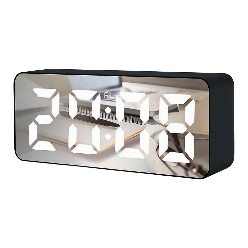 White Plastic for LED Alarm Clock Compact 15x3.5x6cm Silent Operation Night Light Function Mirror Finish Modern Desk Clock